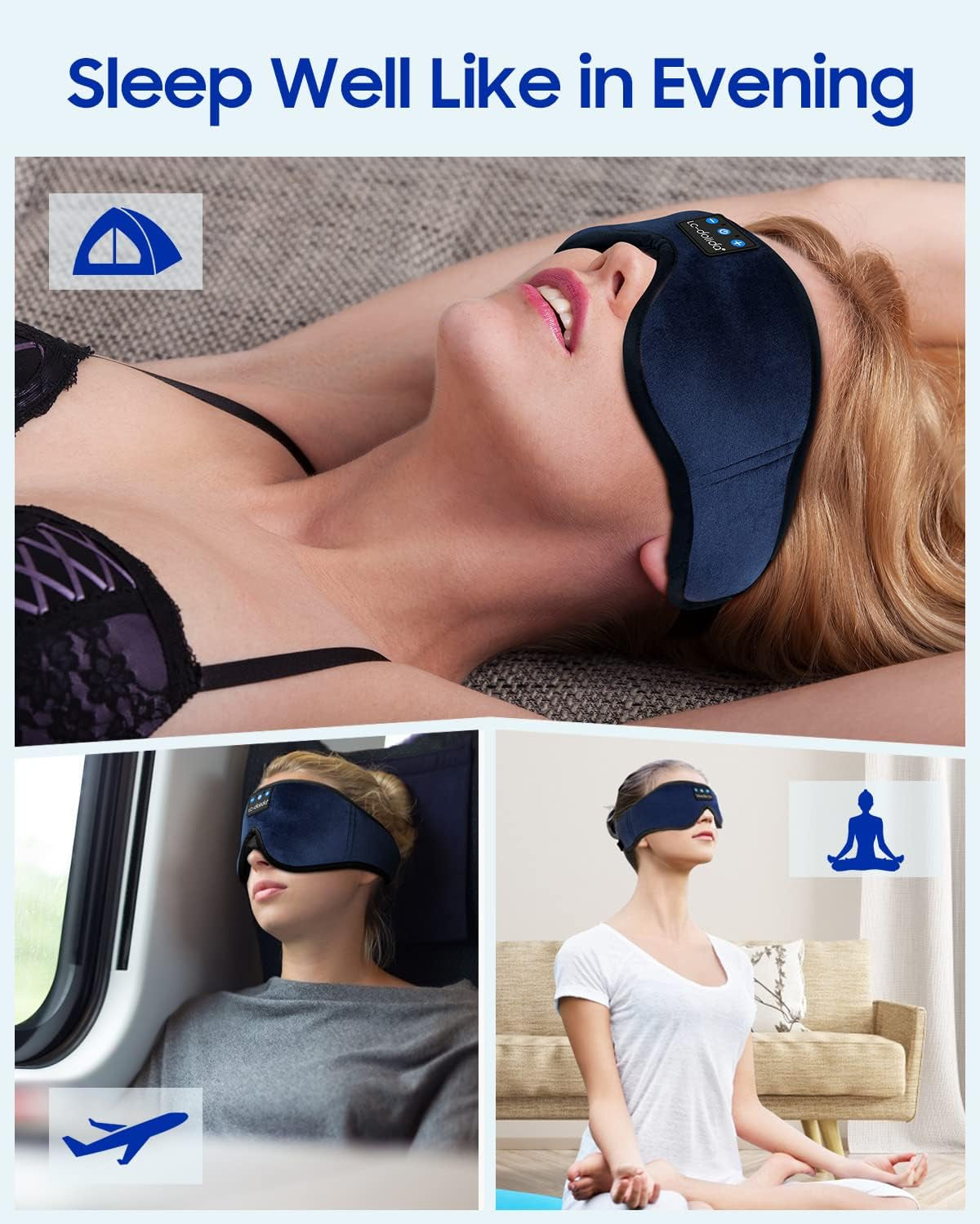 Sleeping Headphones Eye Mask, Sleep Mask with Bluetooth Headphones 3D Eye Mask Wireless Music Cotton Sleep Cover for Side Sleepers Nap Insomnia Air Travel Meditation Gifts for Unisex